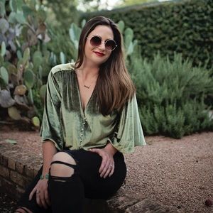 Zara Sage Green Velvet bodysuit